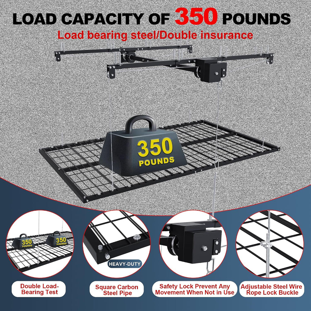 Runboll 4 x 8 Overhead Garage Storage Rack, Ceiling Racks for Garage, Organization Shelving, Adjustable Hanging Shelf, 19"-143" Height Adjustment