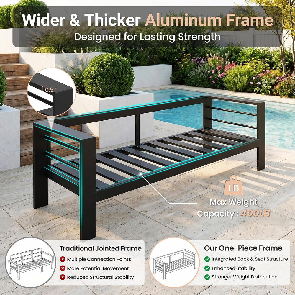 Solaste Aluminum Patio Sofa with Coffee Table,2 PCS Patio Furniture Set with ...
