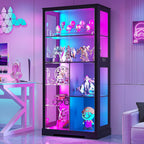 Lvifur 71” Glass Display Cabinet with RGB Light for Collectibles - Black | 4mm Tempered Glass Doors, 7-Tiers Large Storage Capacity, Human Sensor, 12 Color Adsjutable Lights, 7 Shelves, Lockable Door