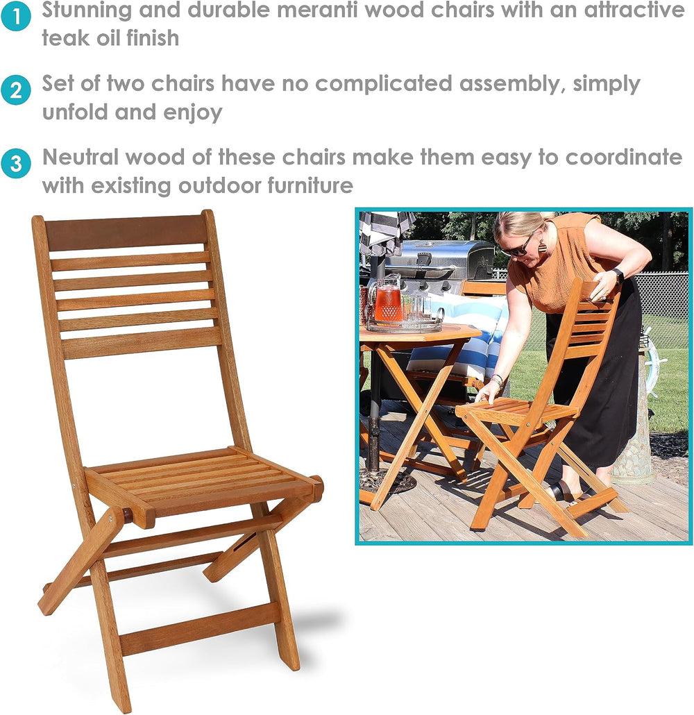 Sunnydaze Meranti Wood Outdoor Folding Patio Chairs - Set of 2