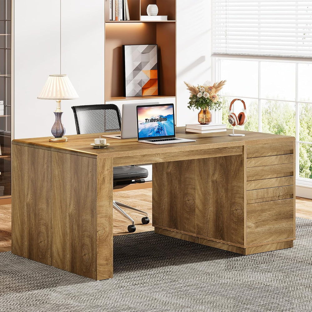 Tribesigns 55-Inch Computer Desk with 3 Drawers, Farmhouse Home Office Desk w...
