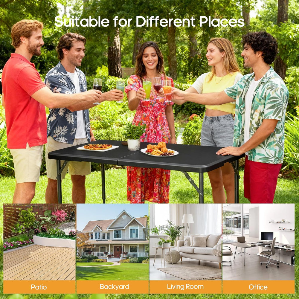 SKONYON 4 Foot Folding Table Heavy Duty Portable Fold-in-Half Plastic Utility...