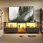 TV Stand for 80/75 Inch TV, LED Entertainment Center with 4 Fabric Drawers and Power Outlets, Modern Industrial TV Media Console for Living Room, Bedroom Storage Cabinet - 71'' Black