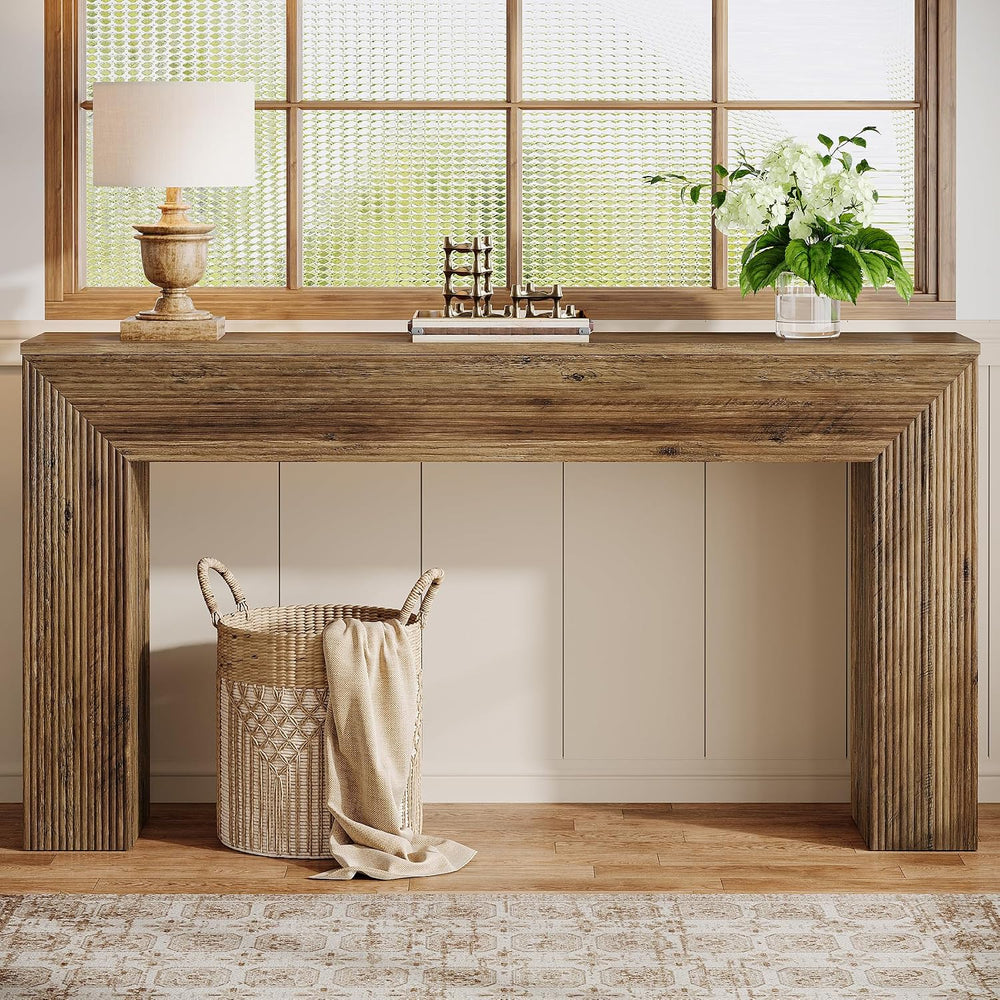 Tribesigns 63" Console Table, Rustic Fluted Long Sofa Table Behind Couch...