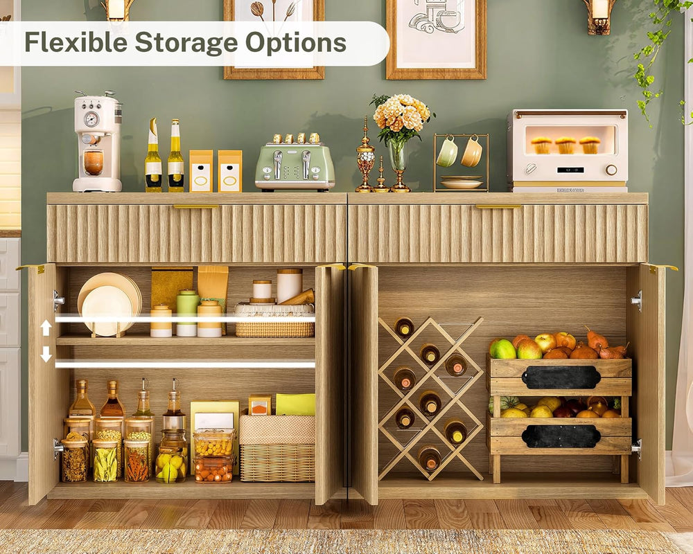 TEENFON Fluted Buffet Cabinet with Storage, 63" Sideboard Cabinet, Coffe...