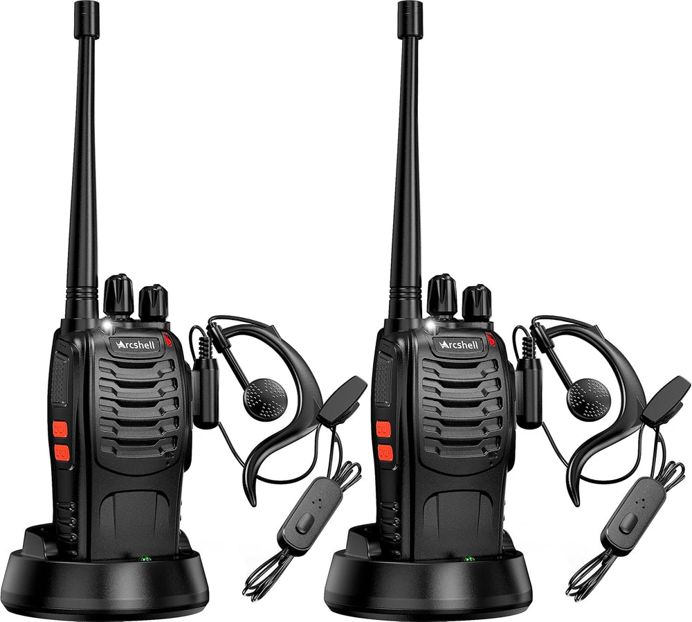 Rechargeable Long Range Two-Way Radios with Earpiece 2 Pack Arcshell AR-5 Wal...