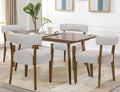 Modern Dining Chairs Set of 4, Walnut Upholstered Kitchen & Dining Room Chairs, Mid Century Modern Wooden Dining Chairs Oversized Sturdy Rounded Chairs Curved Back, Beige Fabric