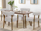 Modern Dining Chairs Set of 4, Walnut Upholstered Kitchen & Dining Room Chairs, Mid Century Modern Wooden Dining Chairs Oversized Sturdy Rounded Chairs Curved Back, Beige Fabric