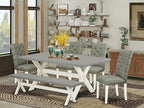 East West Furniture X097EL207-6 6 Piece Kitchen Table Set Contains a Rectangle Dining Table with X-Legs and 4 Gray Linen Fabric Parson Chairs with a Bench, 40x72 Inch, Multi-Color