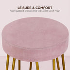 Yaheetech Bar Stools Set of 4, Velvet Round Counter Stools, Backless Counter Height Bar Chairs with Golden Legs for Kitchen Dining Room Pub Cafe, Pink