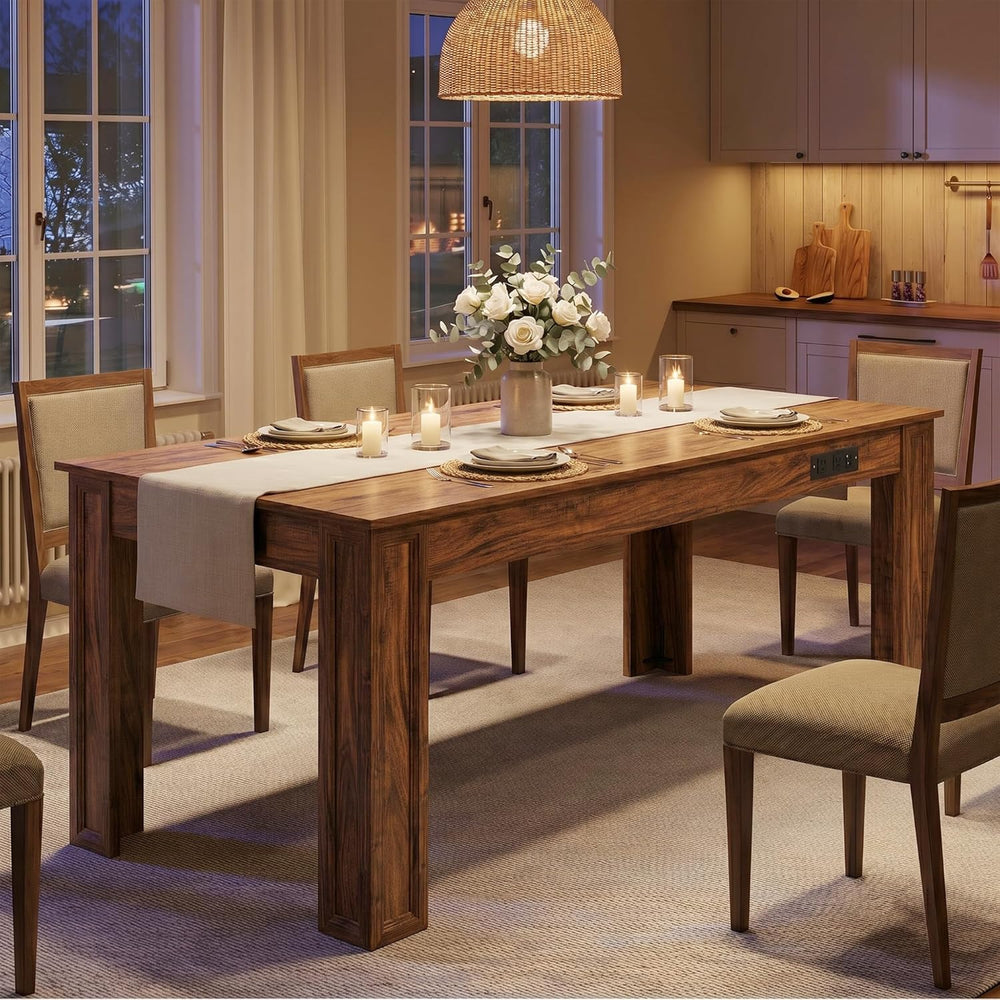 Farmhouse Dining Table for 6-8 People, 71-Inch Wooden Kitchen Table with 2 Dr...