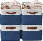 DECOMOMO Storage Baskets for Shelves - Fabric Storage Bins, Linen Closet Organizers and Storage (Navy Blue & White, Large - 4 Pack)