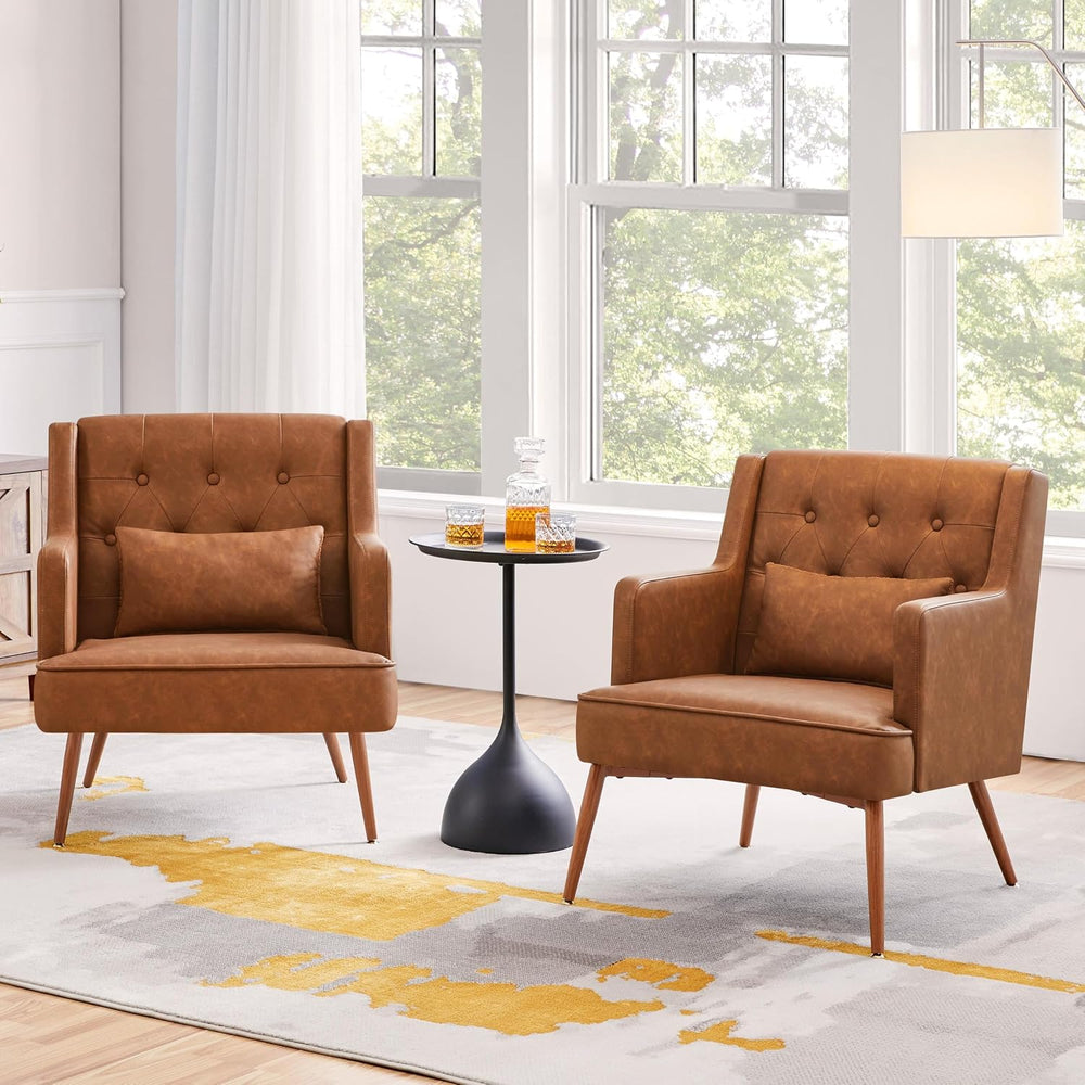 Yaheetech Accent Chairs Set of 2, Mid-Century Modern Armchairs, Retro Brown