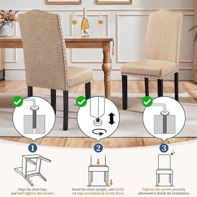 Yaheetech Upholstered Dining Chairs Set of 4, Modern Kitchen Chairs with Nail...