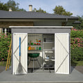 8x4 FT Outdoor Storage Metal Shed with Air Vents Sloping Roof Double Lockable Doors Waterproof Tool Galvanized Ideal for Backyard Patio Lawn Gray Shed Storage