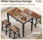PHI VILLA Dining Table Set for 4, Kitchen Table Set with Bench and Chairs, Solid Wood Counter Height Bar Table and Chairs, Small Breakfast Table Set, Walnut with Black