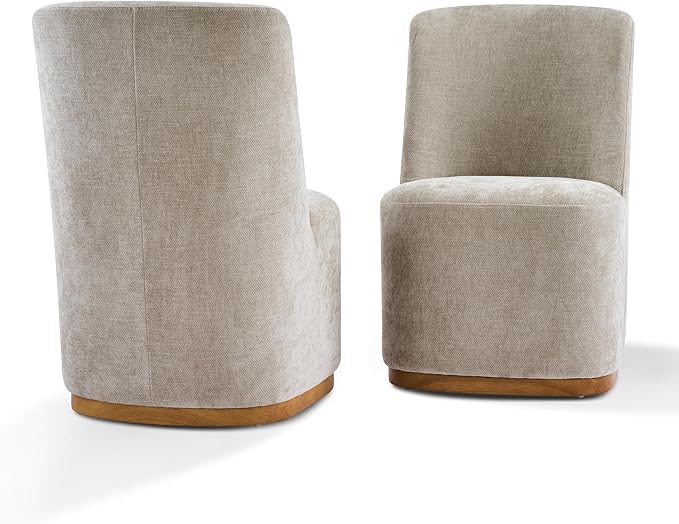 Christopher Knight Home Lucy Chenille Upholstered Dining Chairs Set of 2, Sturdy Wooden Dining Chair with Pedestal Base, Modern Kitchen Chairs with Solid Back, Versatile Indoor Usage, Oatmeal