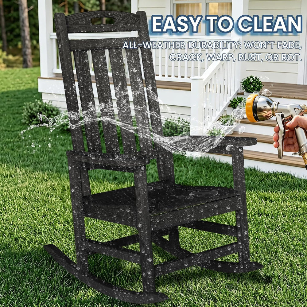 Oversized Outdoor Rocking Chair, HDPE Plastic High Back Rocking Chairs | Wood...