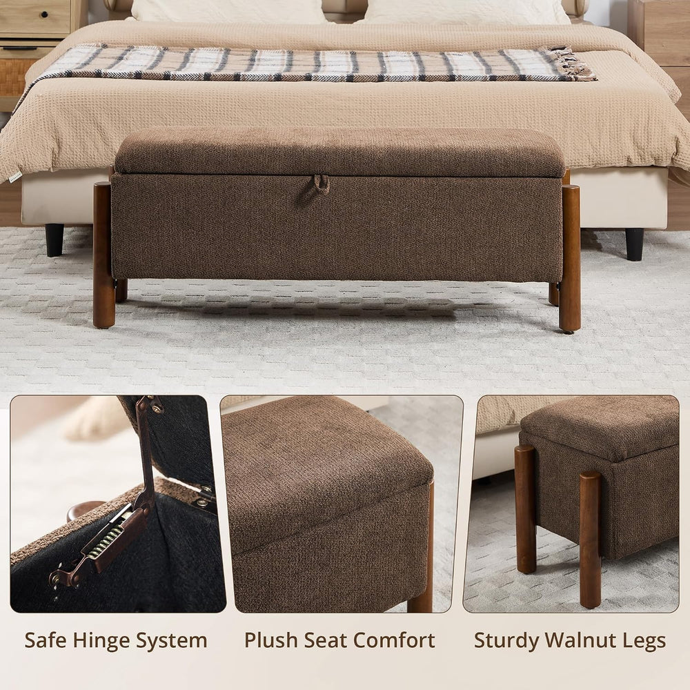47'' Modern Storage Ottoman Benches with Walnut Wood Legs Ottoman Ben...