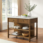 Crosley Furniture Roselyn Traditional Kitchen Island Breakfast Bar Table, Counter-Height Dining, Brown/White Marble