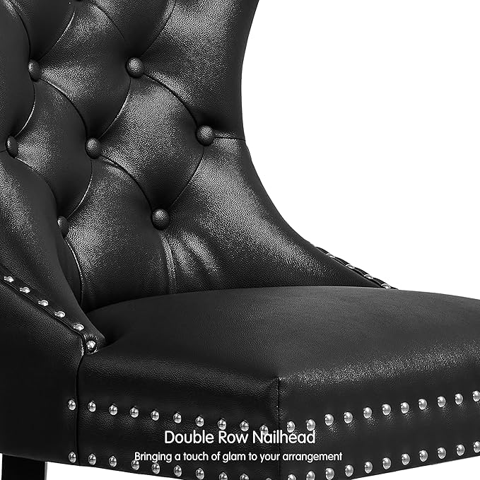 SyMax Dining Chairs Set of 2, Faux Leather Parson Dining Room Chairs, High-End Tufted Kitchen Side Chairs for Bedroom, Living Room, Black