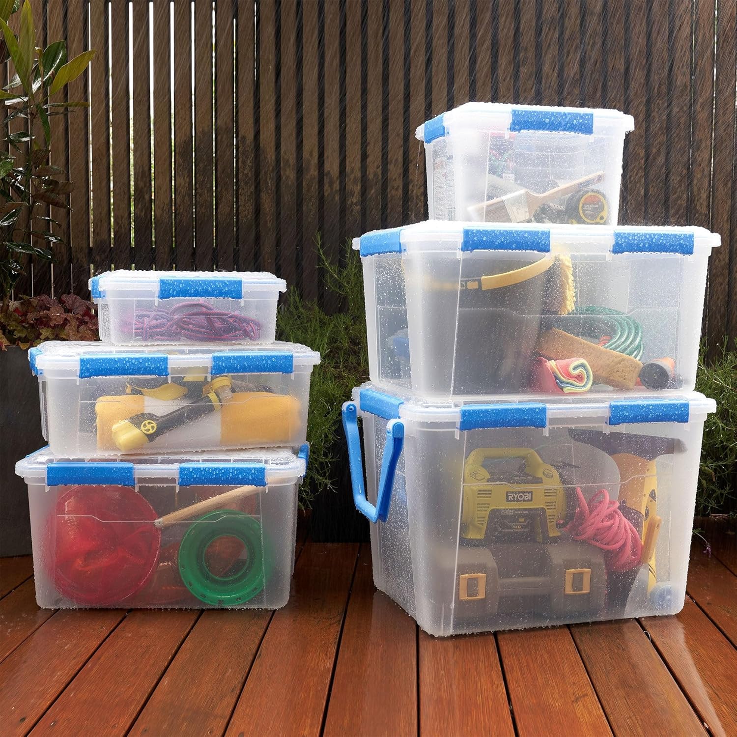 (6-PACK) 4.7-Gallon Large-Capacity Plastic with Lid Storage Box, Equipped with 4 Snap Fasteners.