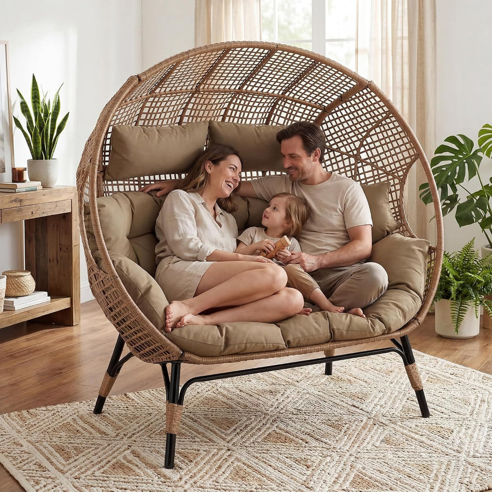 RADIATA 2-Person Double Egg Chair, 57.1" Extra Wide Outdoor Wicker Loves...