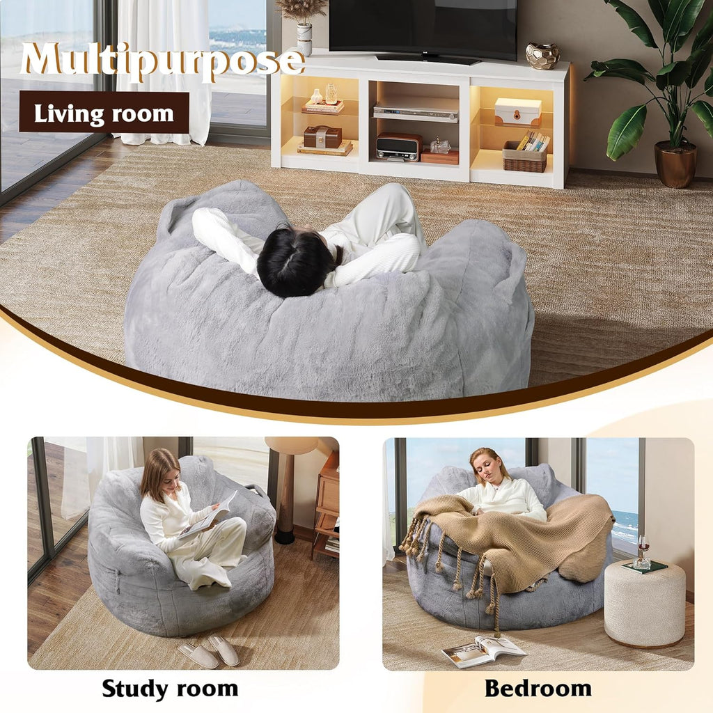 WLIVE 43'' Giant Bean Bag Chair, Bean Bag Sofa with Armrests for Adults, Bean Bag Couch with High-Density Memory Foam for Livingroom, Bedroom, Grey