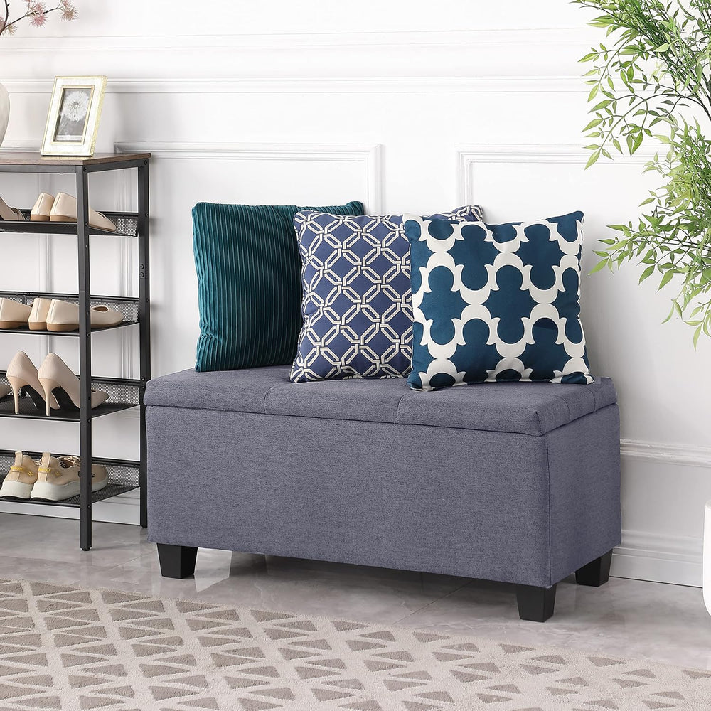 38'' Hinged Storage Ottoman w/Small Foot Stools, Set of 3, Grey