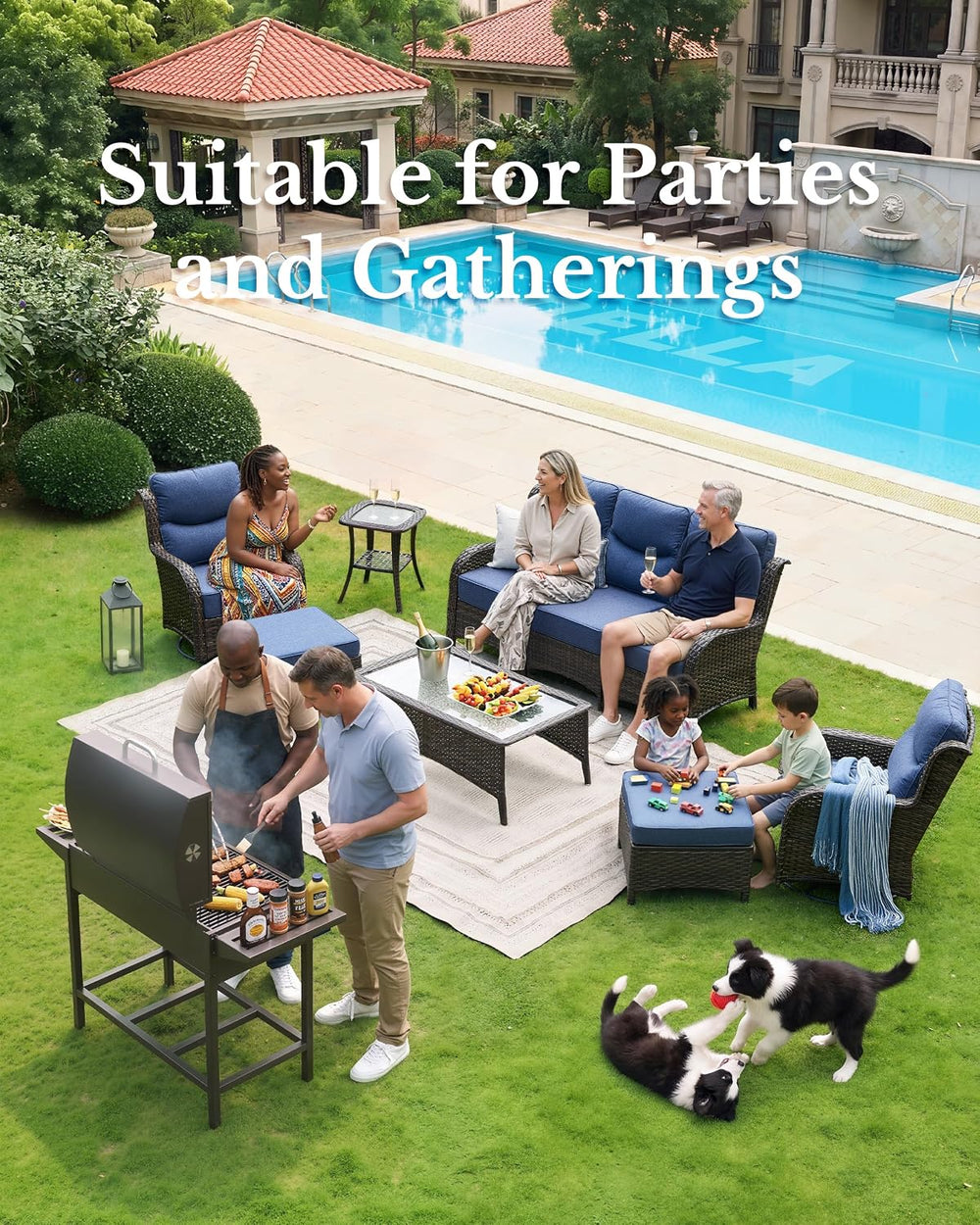HILLGA Luxury Outdoor Patio Furniture Set with 6-Inch Thick Cushions