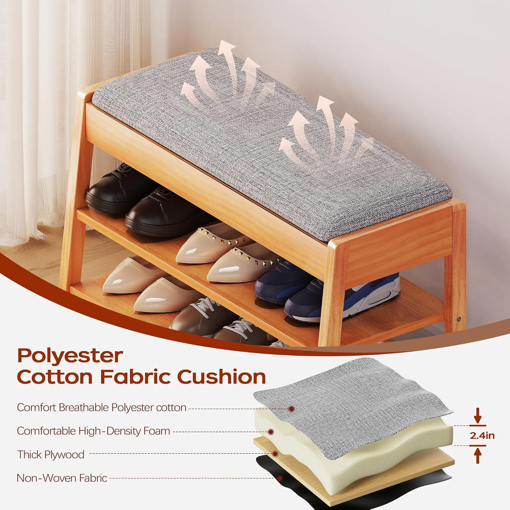Shoe Rack Bench with Storage, 2-Tier Entryway Bench with Cotton-Linen Cushion...