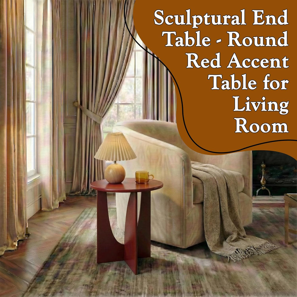 KB Designs - Side End Table Modern Round Wood Accent Table with Sculptural U ...
