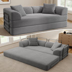 Cloud Boneless Couch Futon Sofa Bed, 5-in-1 Convertible Sofa Bed Pull Out Couch Sleeper Sofa Compressed Loveseat, 70" High-Density Sponge & Corduroy Fabric Futon Daybed for Living Room Bedroom (Gray) | 5-in-1 Convertible