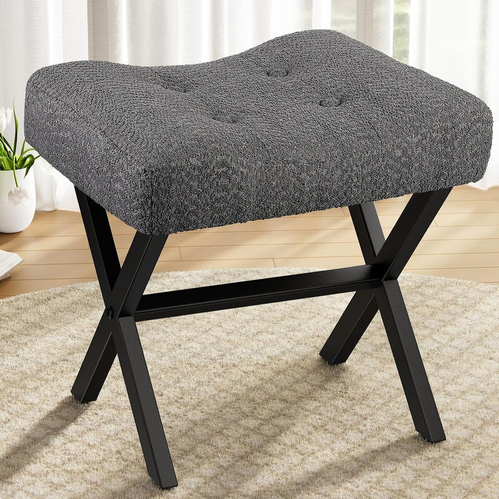 Memobarco 18-Inch Large Vanity Stool Chair, Gray Makeup Stool | Teddy Flannel...