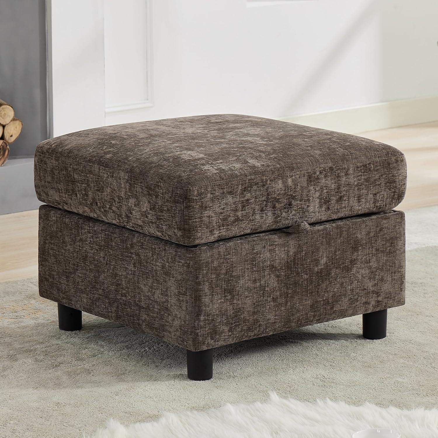 WUTUTUEE 25'' Square Storage Ottoman Module for Modular Sectional Sofa, Living Room Coffee Table Sectional Ottoman Footrest for Convertible Couch, Chenille Brown