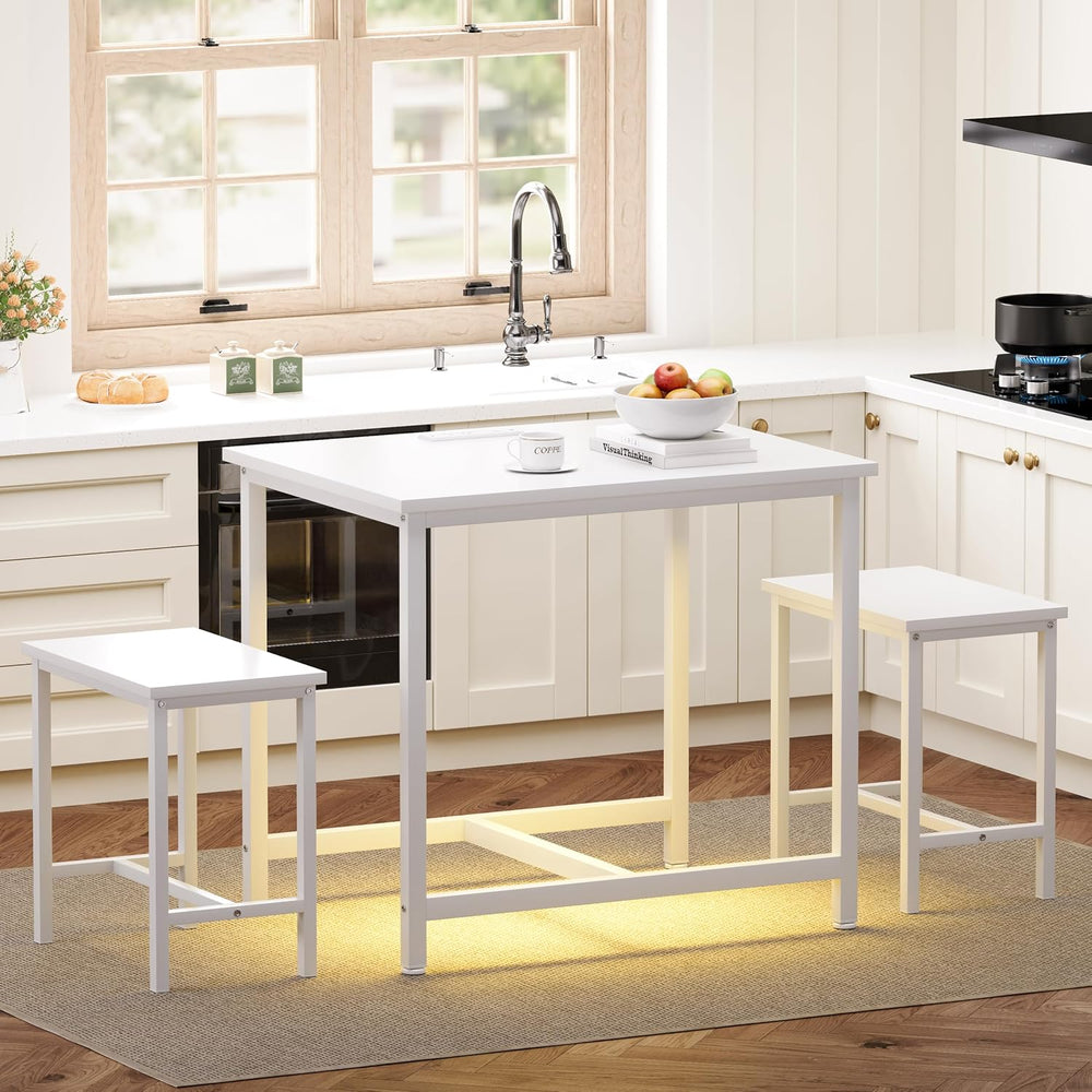 Finnhomy 3-Piece Dining Table Set, Small Kitchen Table with 2 Chairs, LED Lig...