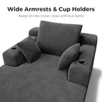 LIKIMIO 71.6" Oversized Chaise Lounge Chair Indoor, Upholstered Sofa Bed with 2 Cup Holders & 2 Storage Pockets, No Assembly Corduroy Cloud Couch, Reading Chair for Living Room (Dark Gray)
