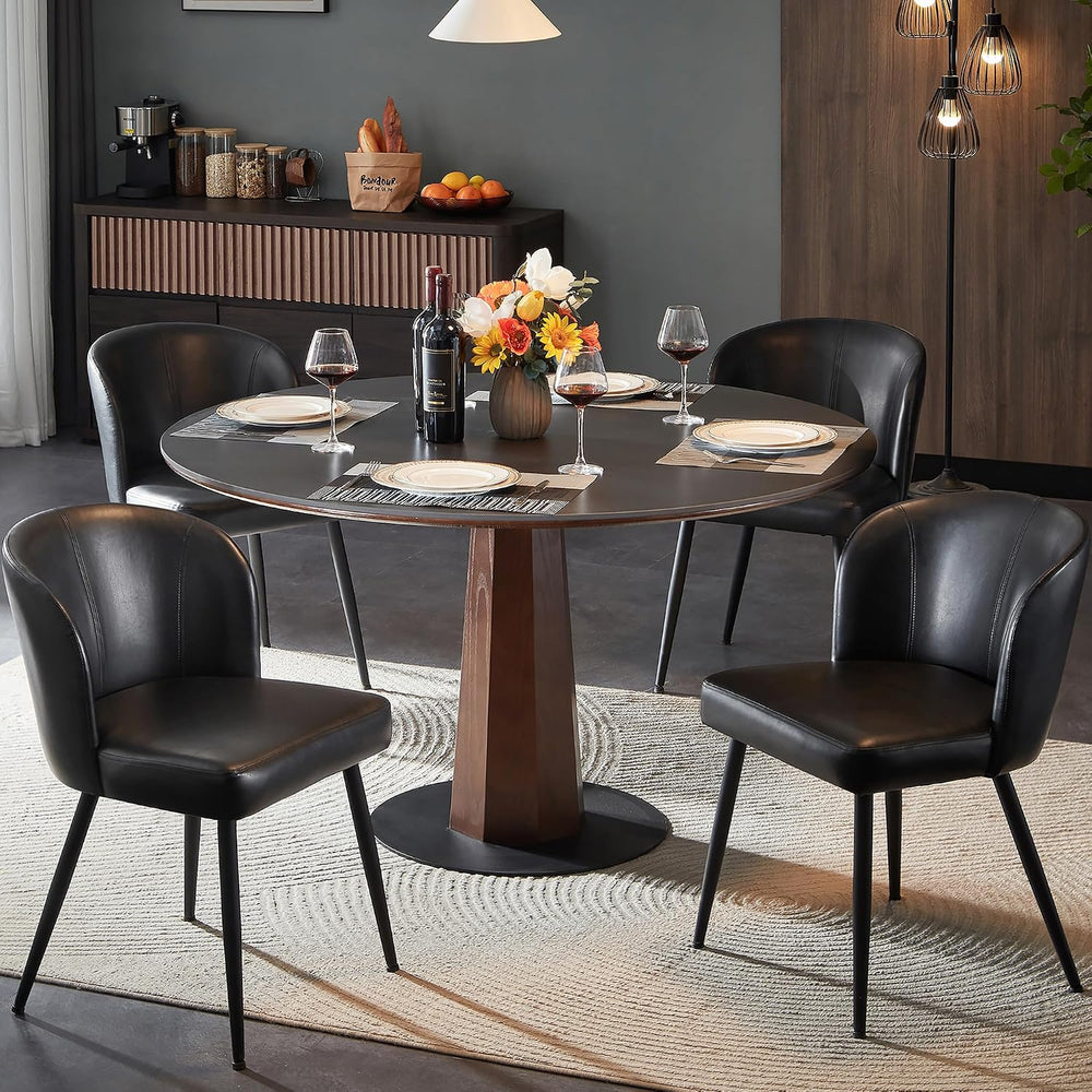 Susalt Upholstered Faux Leather Dining Chairs Set of 4, Black