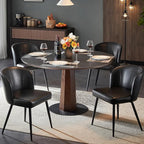 Dining Chairs Set of 4, Upholstered Kitchen Chairs with Faux Leather Cushion Seat and Metal Legs, Mid Century Modern Dining Room Chair for Kitchen, Living Room, Easy Assembly, Black