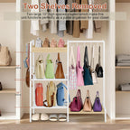 2-in-1 Shoe Rack for Closet with Purse Organizer, 5 Tier Shoes Shelf with Wooden Tray and Removable Shelves, Storage Organizer for Entryway, Garage, Hold Boots, Backpacks, White