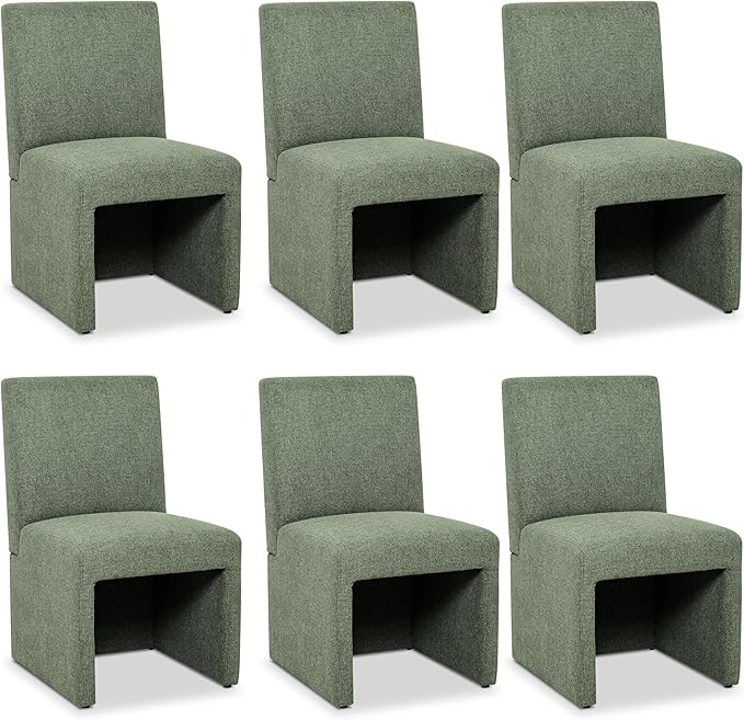 Modern Green Upholstered Dining Chairs Set of 6, Kitchen & Dining Room Chairs, Linen Dining Chairs with Wooden Frame, Fabric