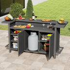Domi Patio Bar Table, Outdoor Aluminum Bar Height Table with Cabinet, All Weather Use Storage Patio Cart for Patio Kitchen or Bar Cart, Black Grey