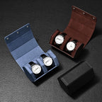 Oirlv Luxury Hexagonal Leather Watch Travel Case Watch Organizer Case for Men Portable Jewelry Storage Roll Organizer(2-Slot,Blue)