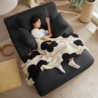 67 Inch Boneless Couch, Oversized Chaise Lounge Sofa, Corduroy Chaise Lounge Chair Indoor with Comfy Pillows for Living Room Bedroom, Foam Filling, No Assembly (Black)