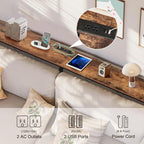 VECELO 71In Extra Long Narrow Sofa/Console Table with Charging Station & Power Outlet and USB Ports, for Entryway, Living Room, Office, Industrial, Rustic Brown