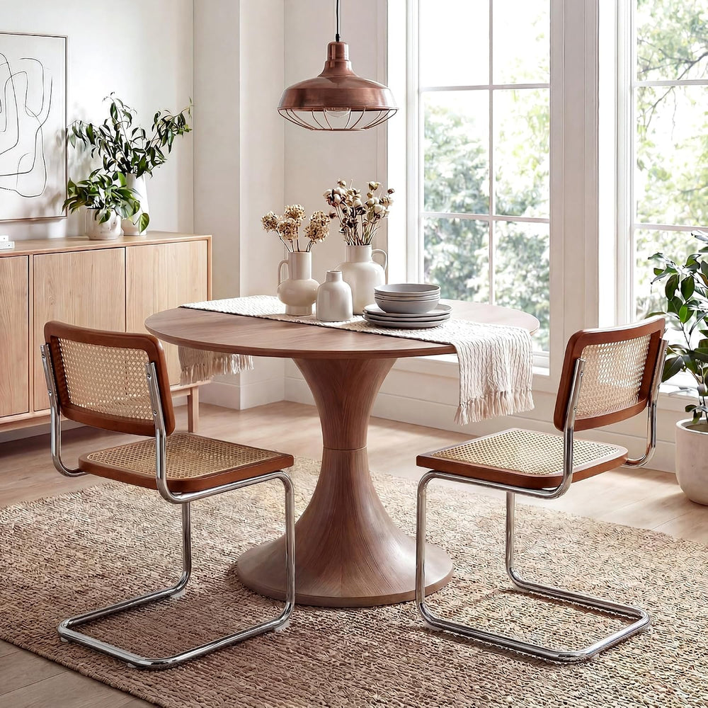 Rattan Dining Chairs Set of 2, Boho Modern Dining Chairs with Rattan Back, Cu...