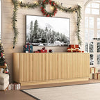 63'' Fluted TV Stand for TVs up to 75'', Modern Long Media Console with Storage Cabinets & Adjustable Shelves, Entertainment Center for Living Room Bedroom (Oak)
