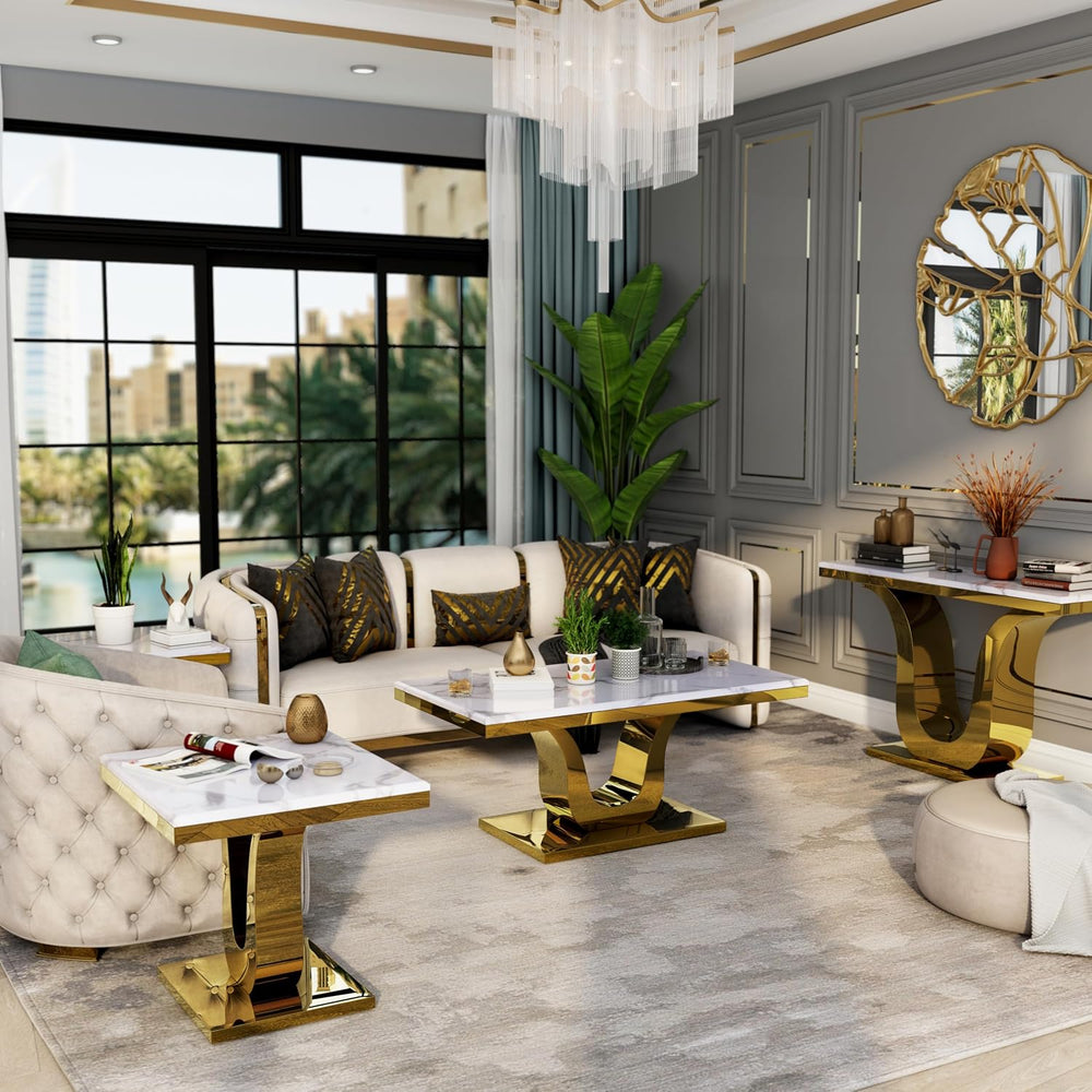 Gold Console Table, White and Gold Living Room Sofa Table, 50" Rectangle...