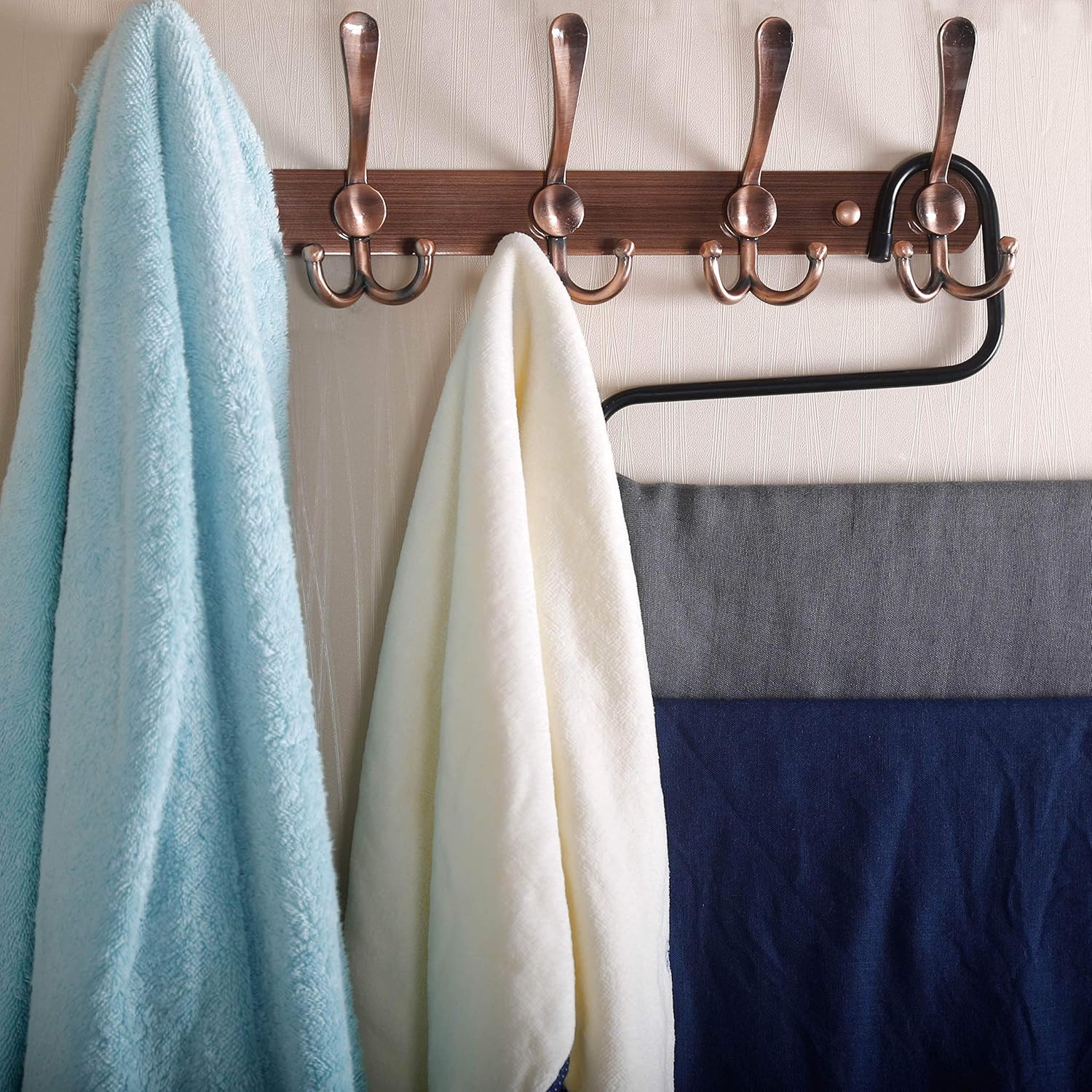 Dseap Wall Mounted Coat Rack - 5 Tri Hooks, Heavy Duty, Stainless Steel, Metal Coat Hook Rail for Coat Hat Towel Purse Robes Mudroom Bathroom Entryway (Antique Copper, 2 Packs)