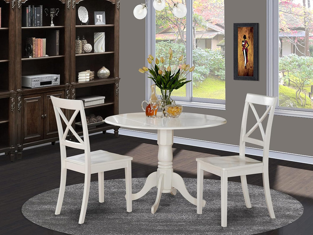 East West Furniture DLBO3-WHI-W 3 Piece Dining Room Table Set Contains a Roun...